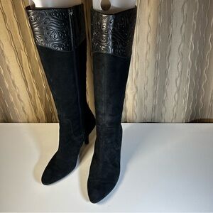 Sofft Bastia Black Suede Leather Tall Boots Women's 6.5 Knee High Heel Zip